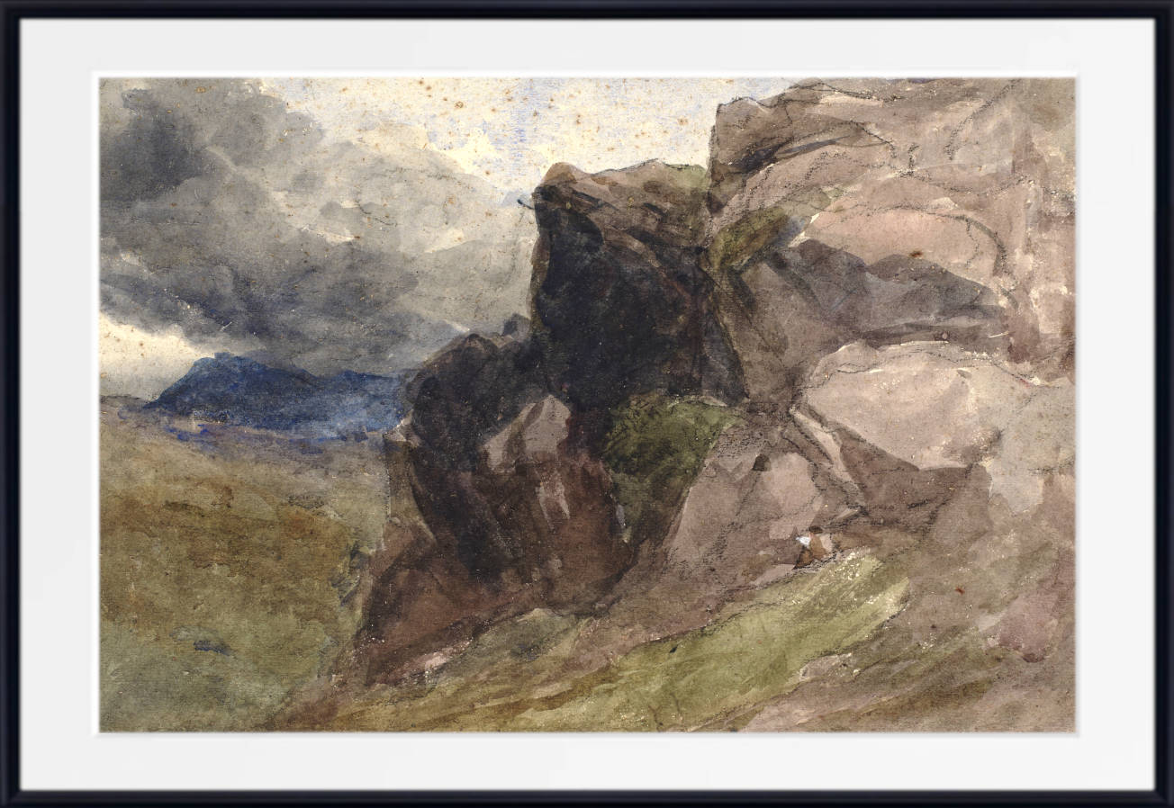 David Cox Print, Rocky landscape in Wales