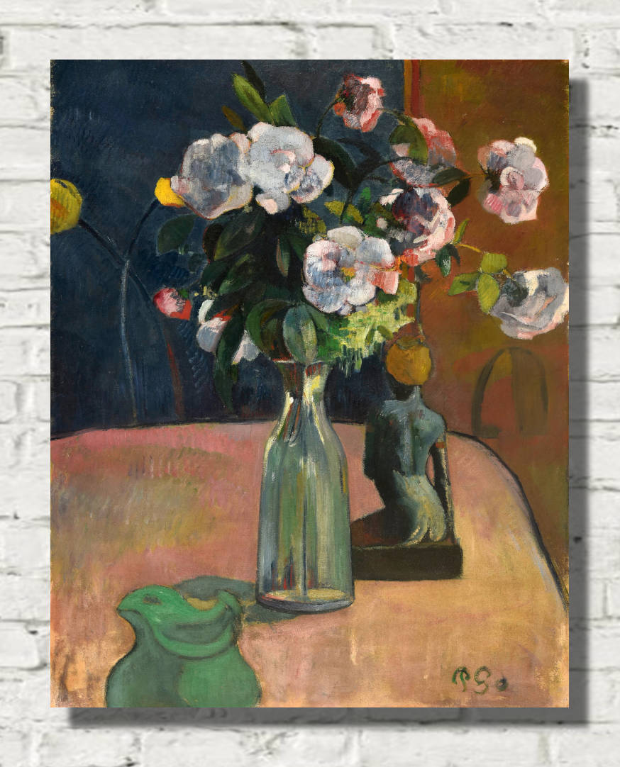 Paul Gauguin Print : Roses and statuette (1889)