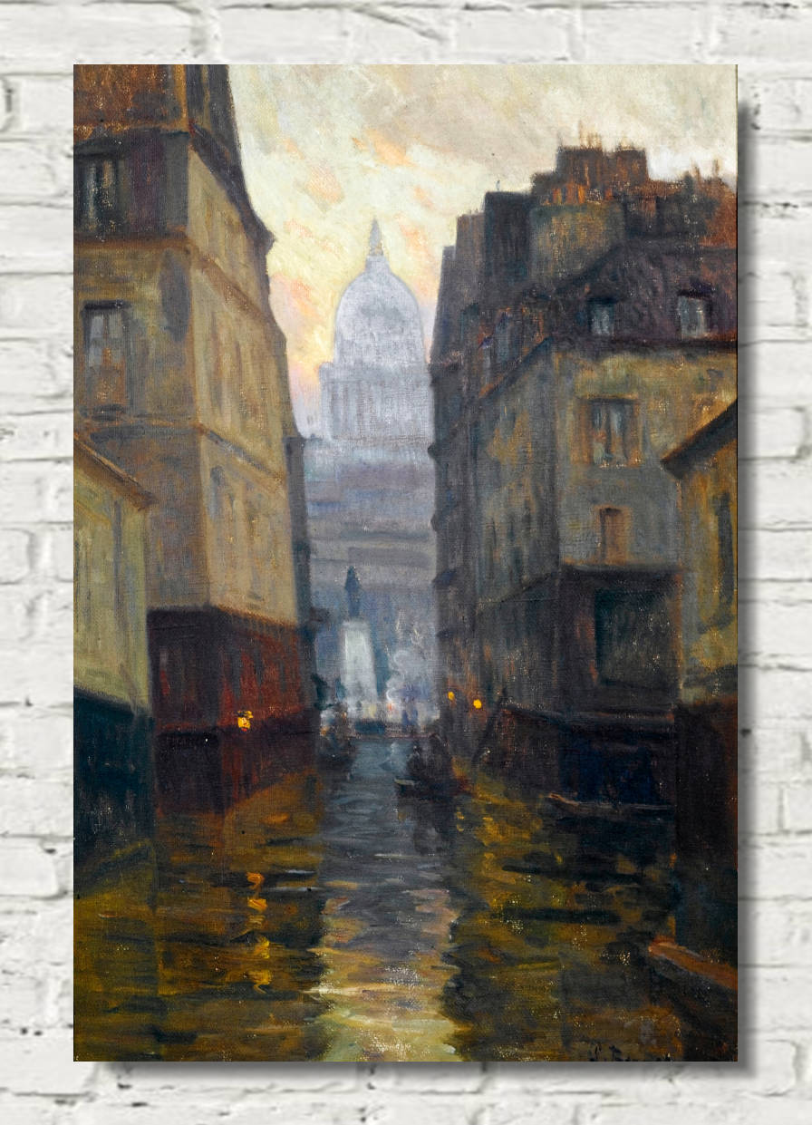 Germain Bonneton Print, Rue du Haut-Pavé towards Place Maubert (floods of 1910)