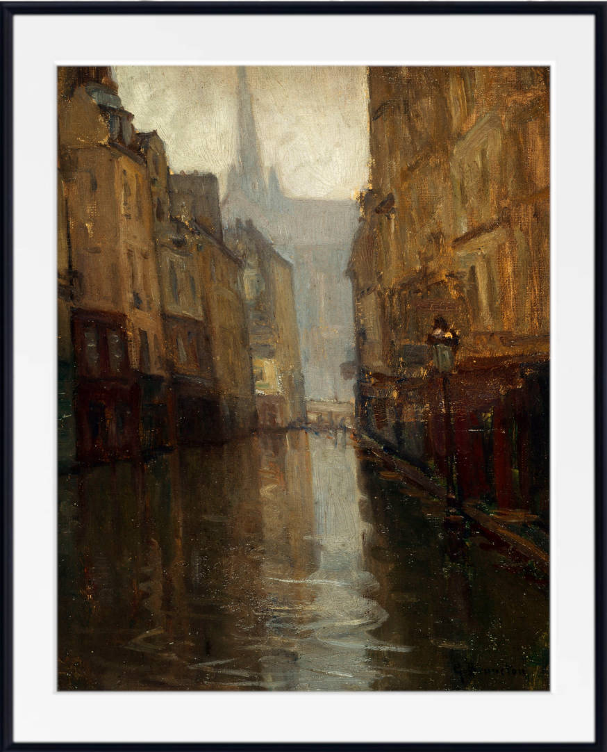 Germain Bonneton Print, Rue du Haut-Pavé towards the quay of Montebello (floods of 1910)