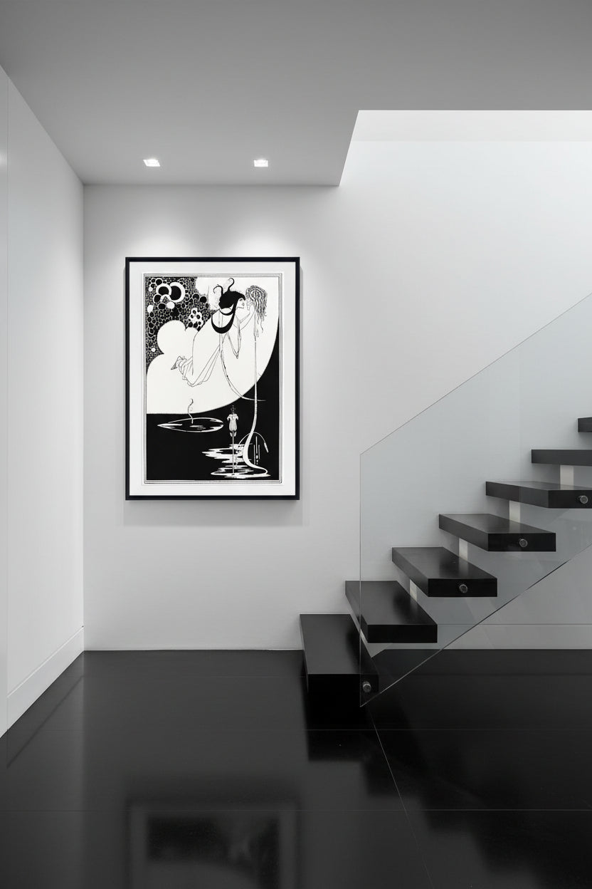 Art nouveau frame dprint on a stairway wall