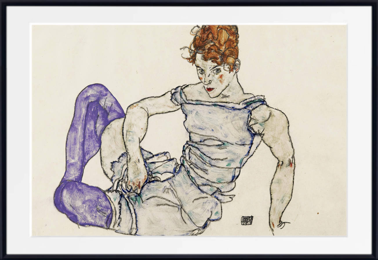 Seated Woman in violet Stockings, Egon Schiele Fine Art Print