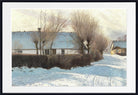 Laurits Andersen Ring Fine Art Print, Snowcovered road in Baldersbrønde with strong shadows from a whitewashed, thatched house