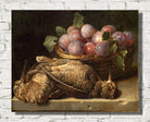 Alexandre Desportes Print, Still life with plums and two snipes on a stone table (1716)