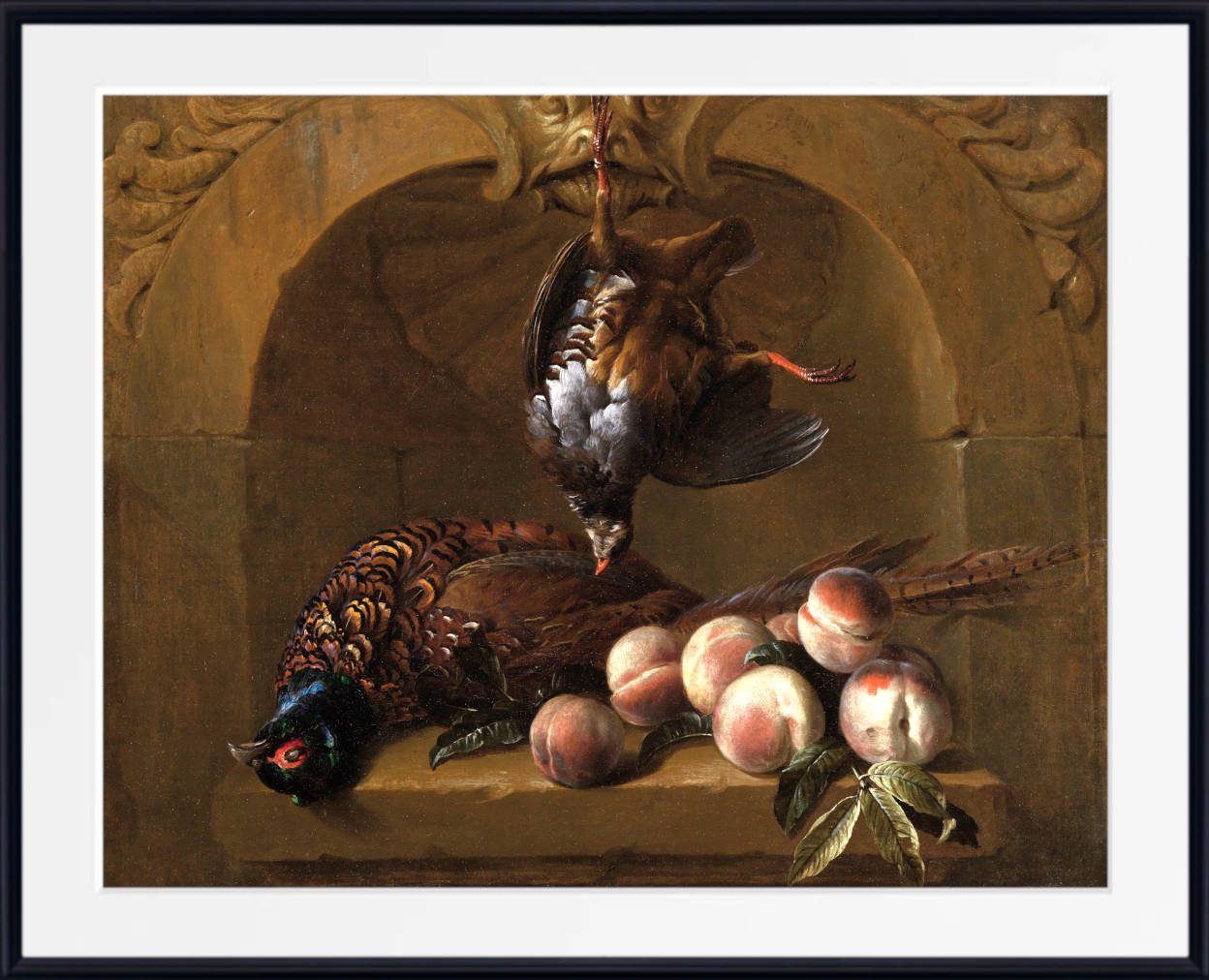 Alexandre Desportes Print, Still life with red-legged partridge, pheasant and peaches (1715)