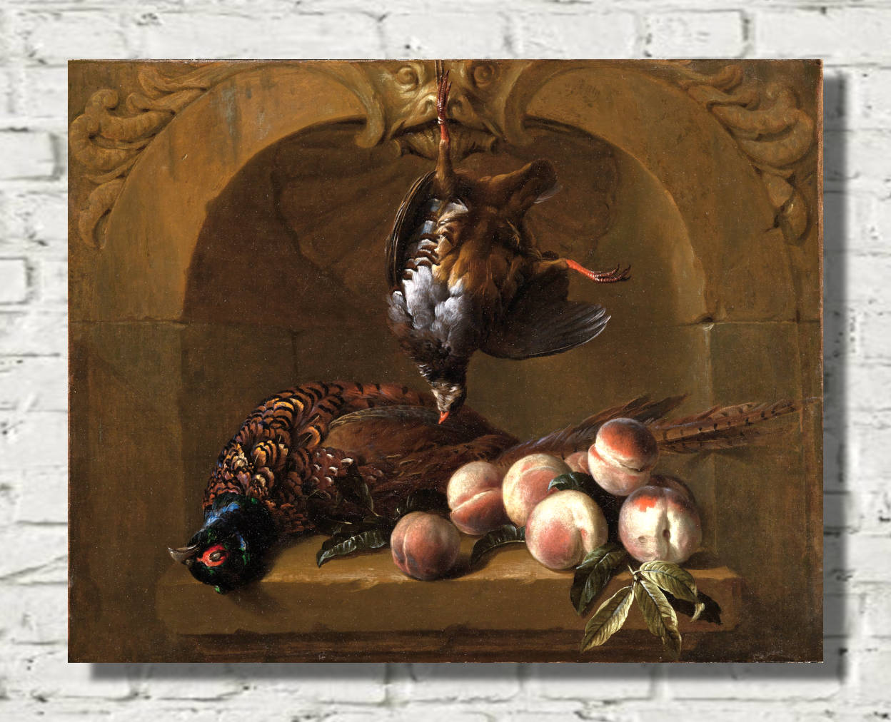 Alexandre Desportes Print, Still life with red-legged partridge, pheasant and peaches (1715)