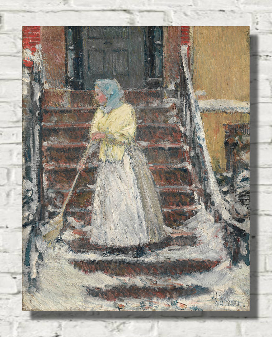 Frederick Childe Hassam Print : Sweeping Snow (1890s)