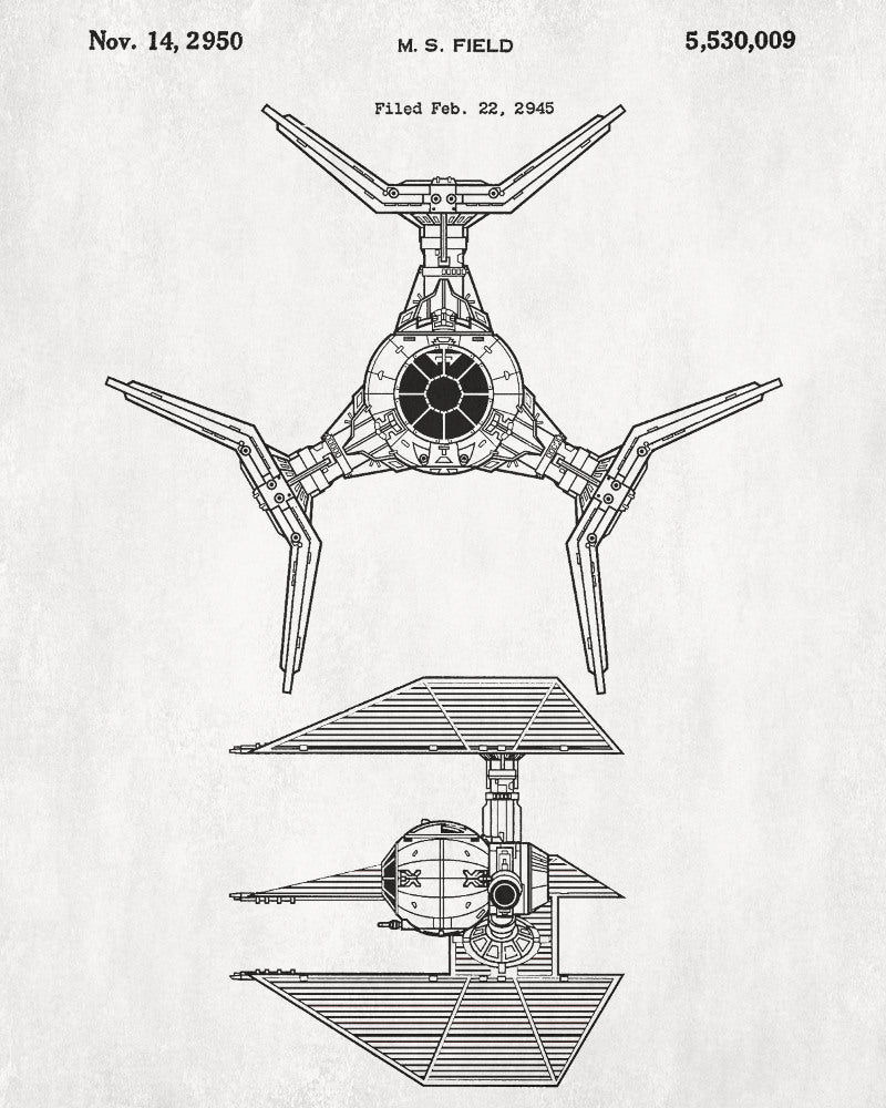 Tie Defender Blueprint Poster Patent Print Star Wars Spaceship
