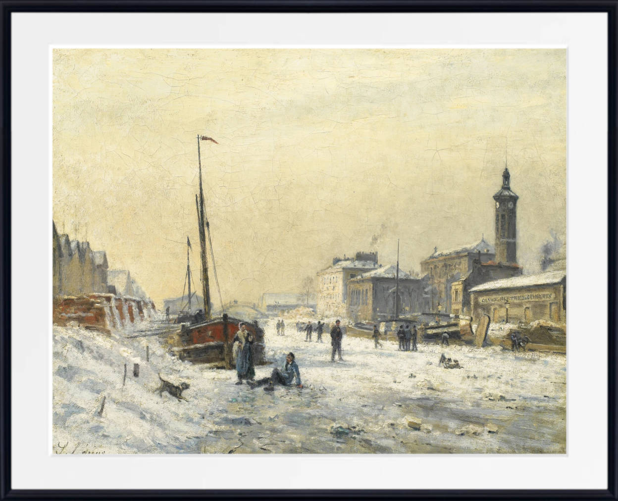 Stanislas Lepine Print, The Bassin de la Villette in winter