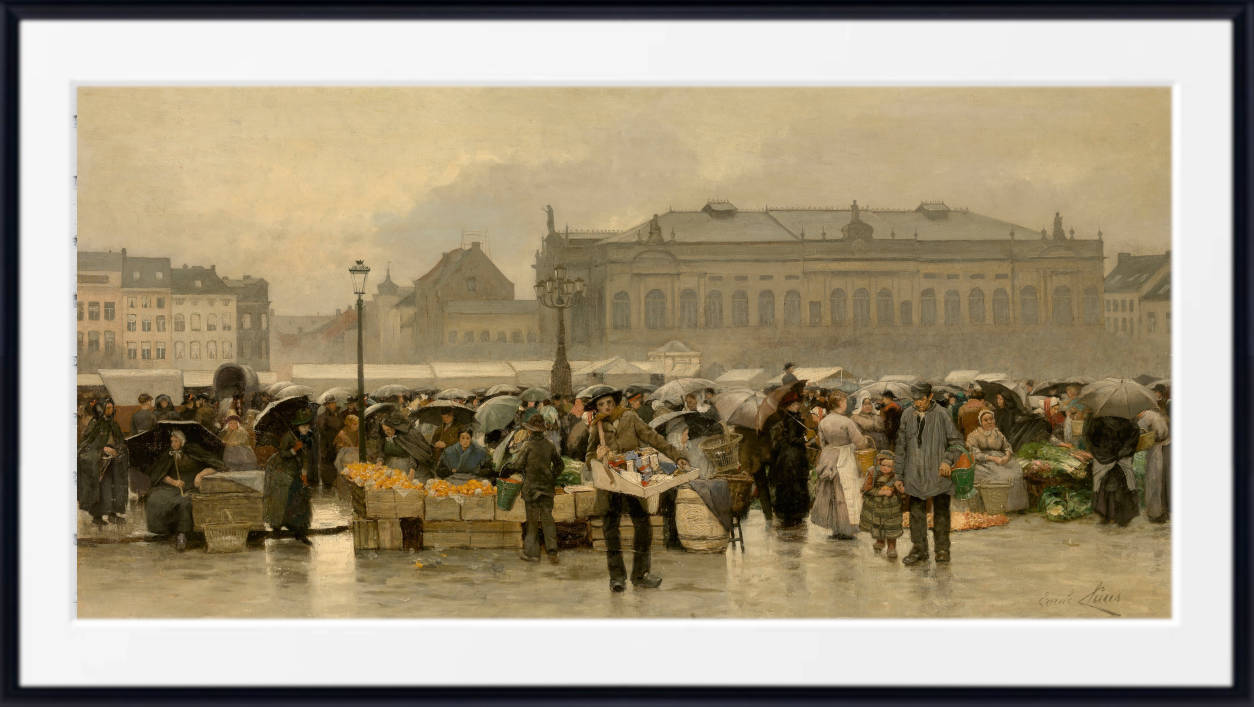 Emile Claus Print, The Market in front of the Theatre in Antwerp