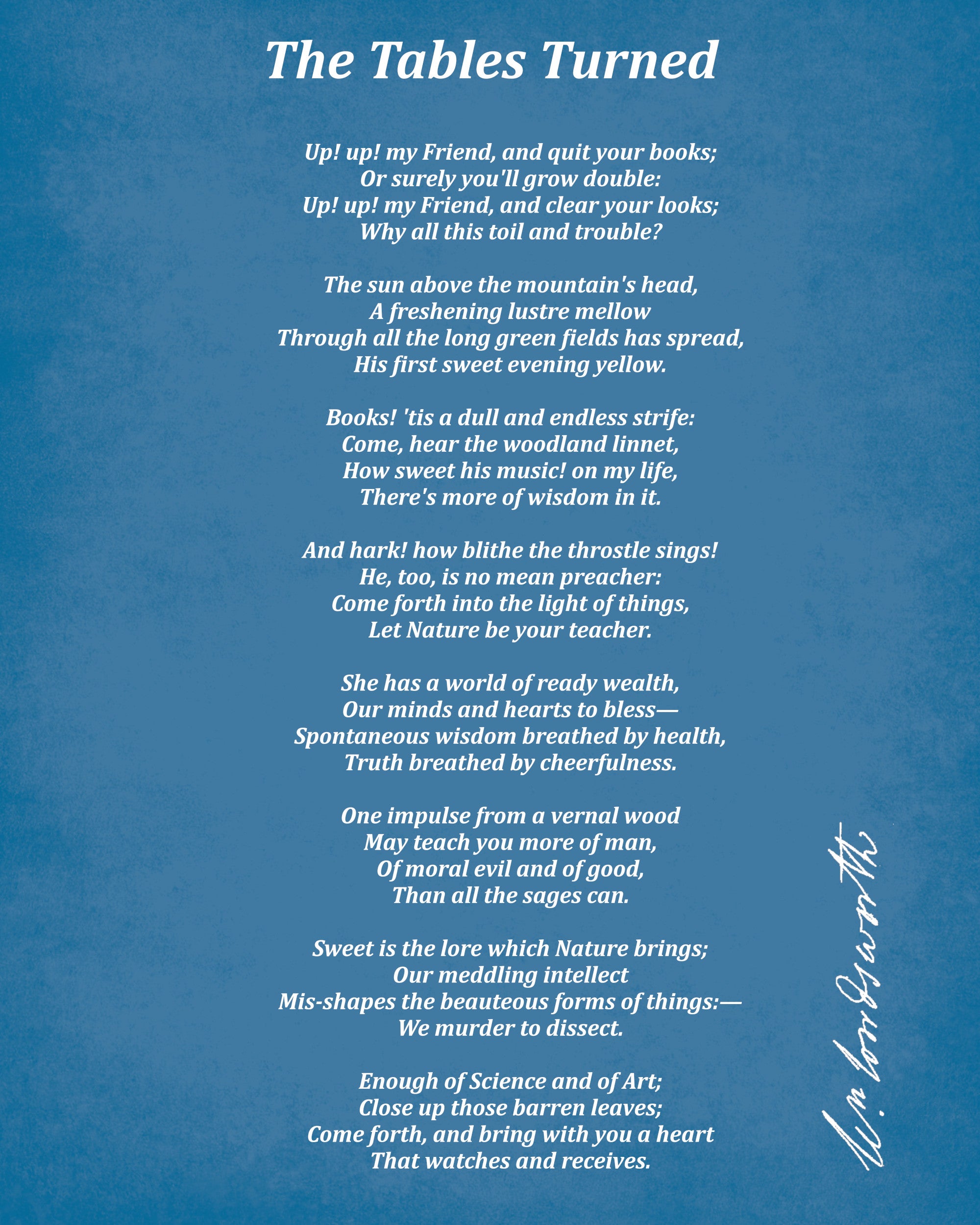 Learning Table Poem The Tables Turned, Poem by William Wordsworth, Typography Print ...