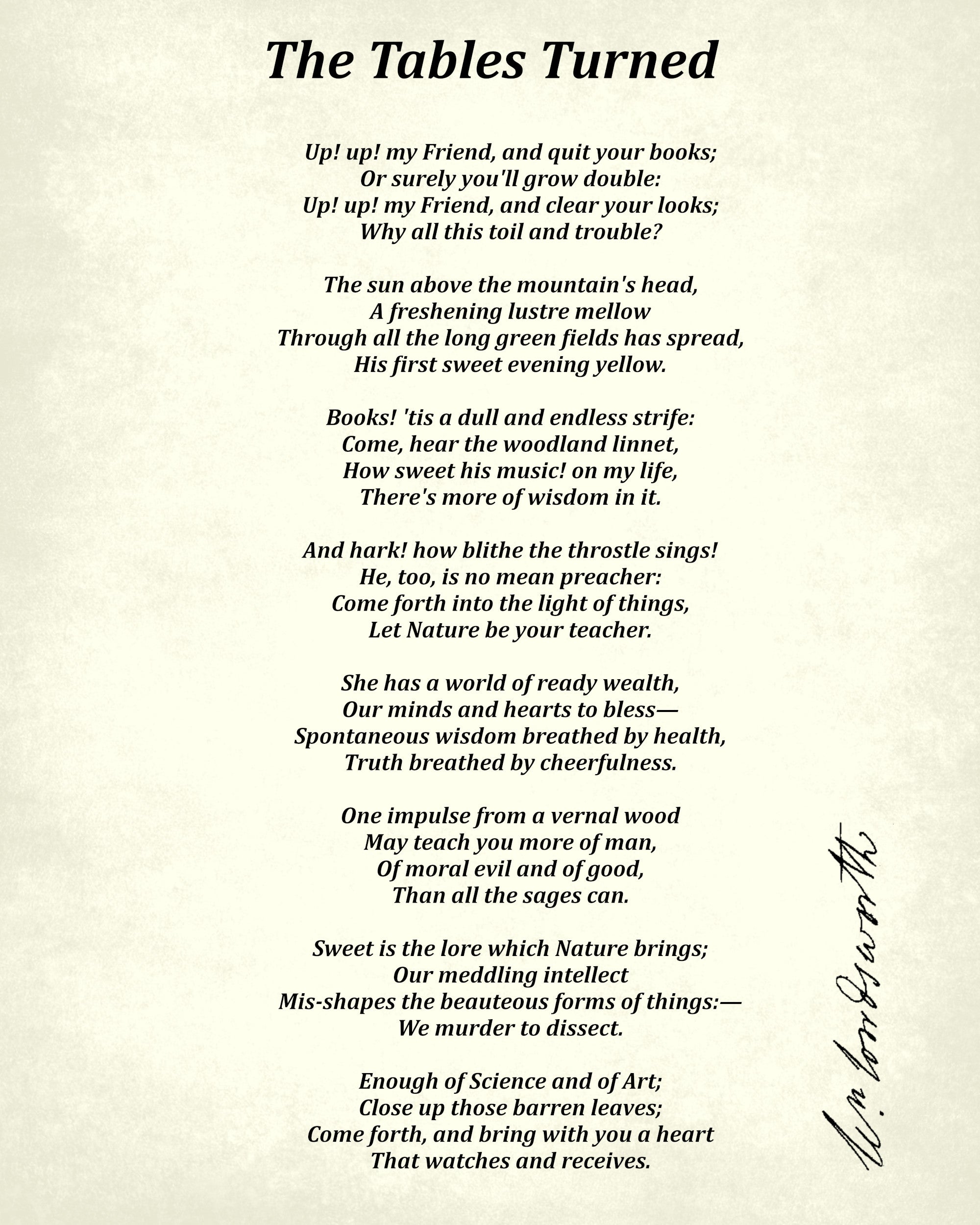 Learning Table Poem The Tables Turned, Poem by William Wordsworth, Typography Print ...