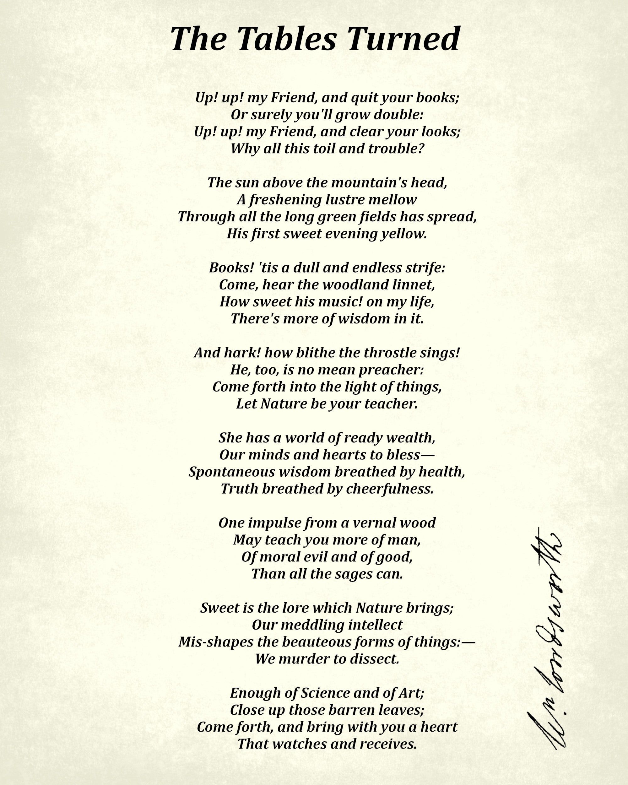 The Tables Turned, Poem by William Wordsworth, Typography Print