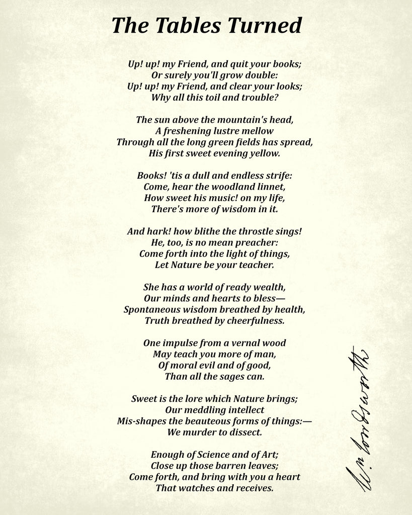 The Tables Turned, Poem by William Wordsworth, Typography Print