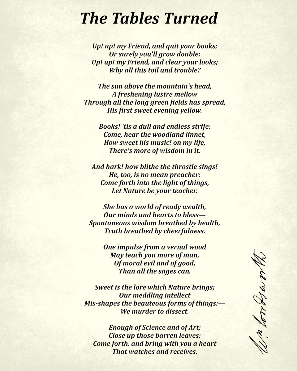 The Tables Turned, Poem by William Wordsworth, Typography Print ...