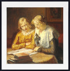 Michael Ancher Print, Two young girls sitting at the table reading in a book