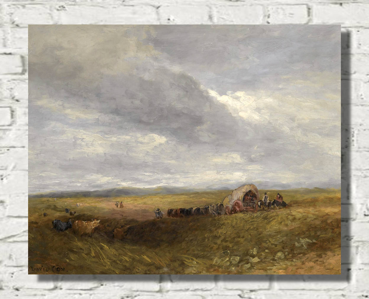 David Cox Print, Travellers in a landscape