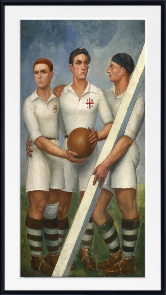 Three footballers with berets (1921) by Angel Zarraga