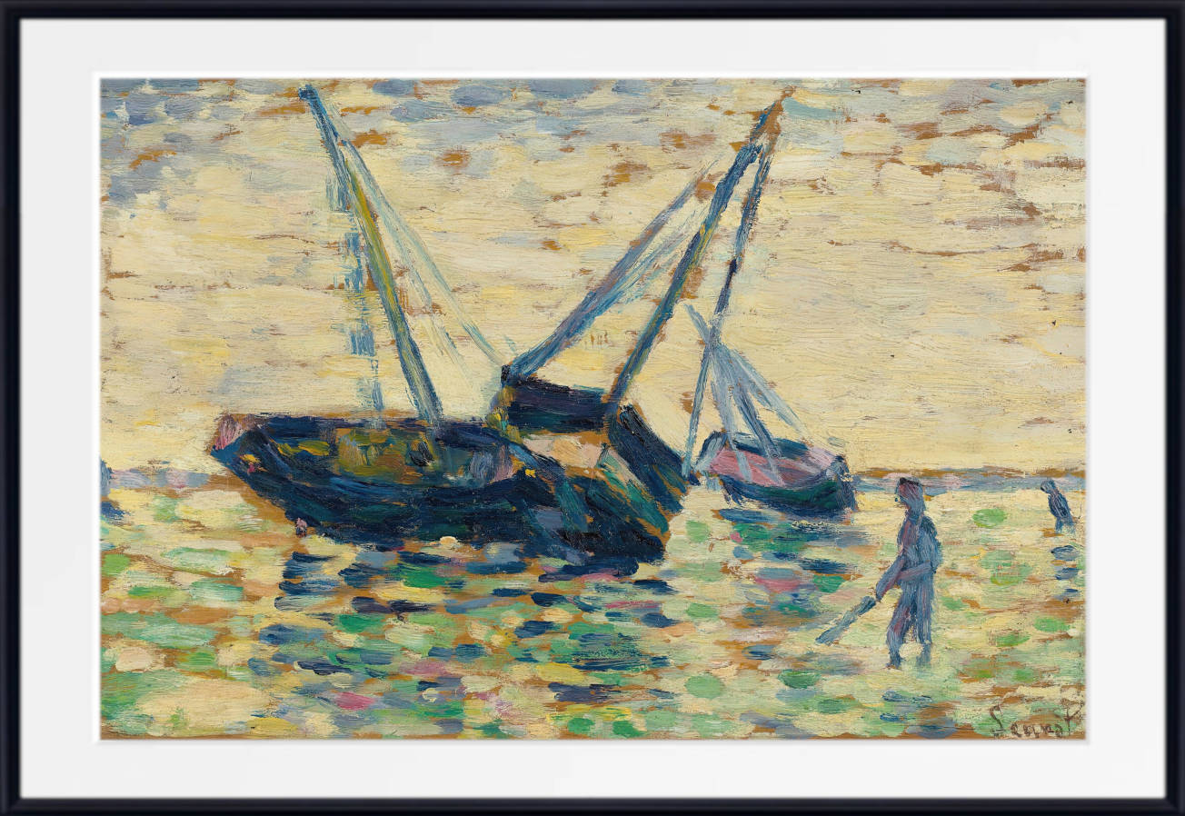 Georges Seurat Print, Three Boats and a Sailor  (1885)