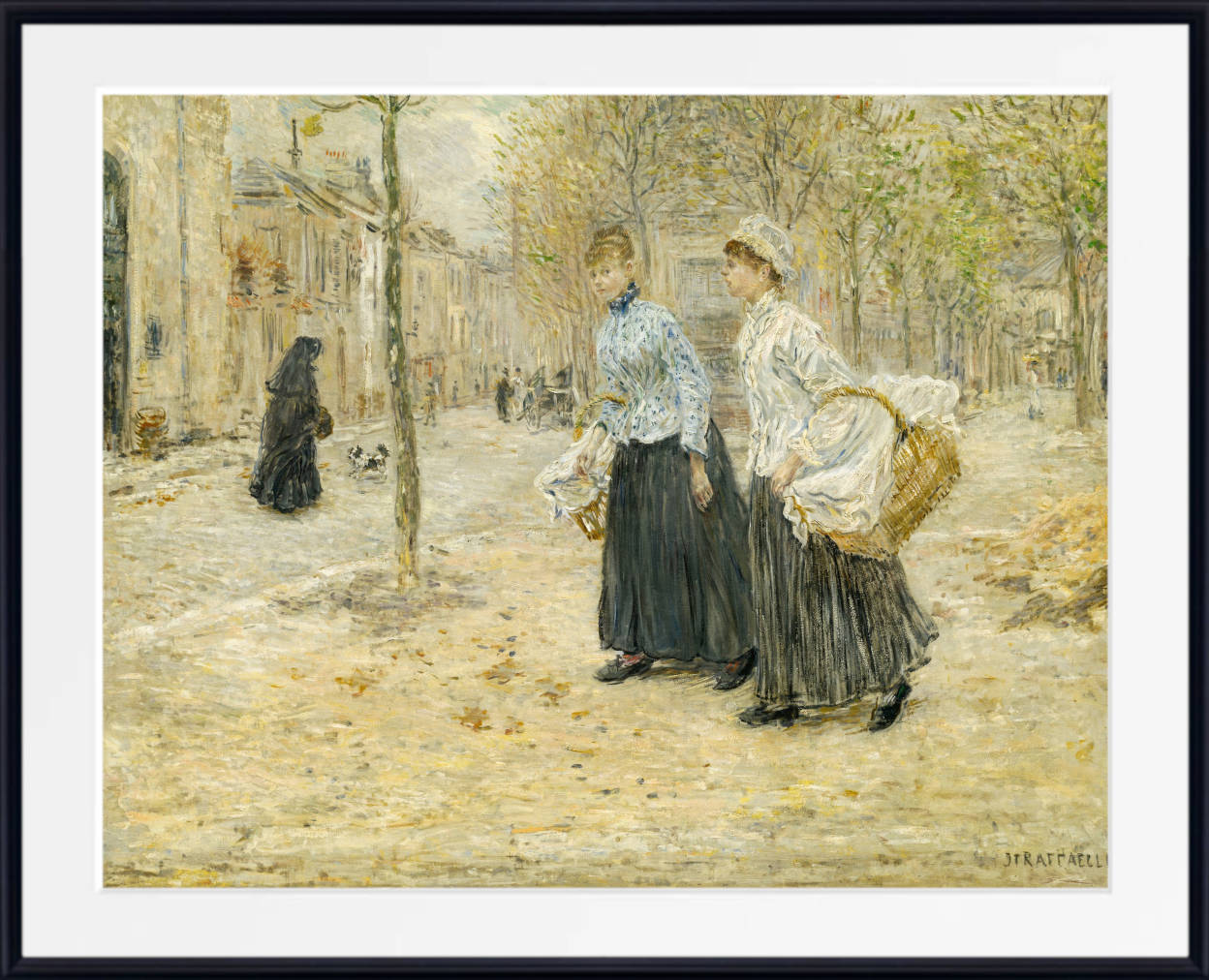 Jean-François Raffaëlli Print, Two Washerwomen Crossing a Small Park in Paris