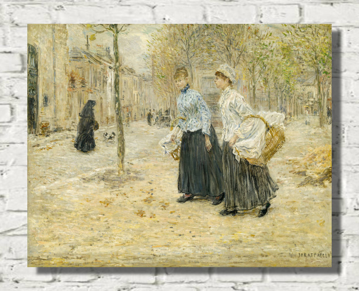 Jean-François Raffaëlli Print, Two Washerwomen Crossing a Small Park in Paris