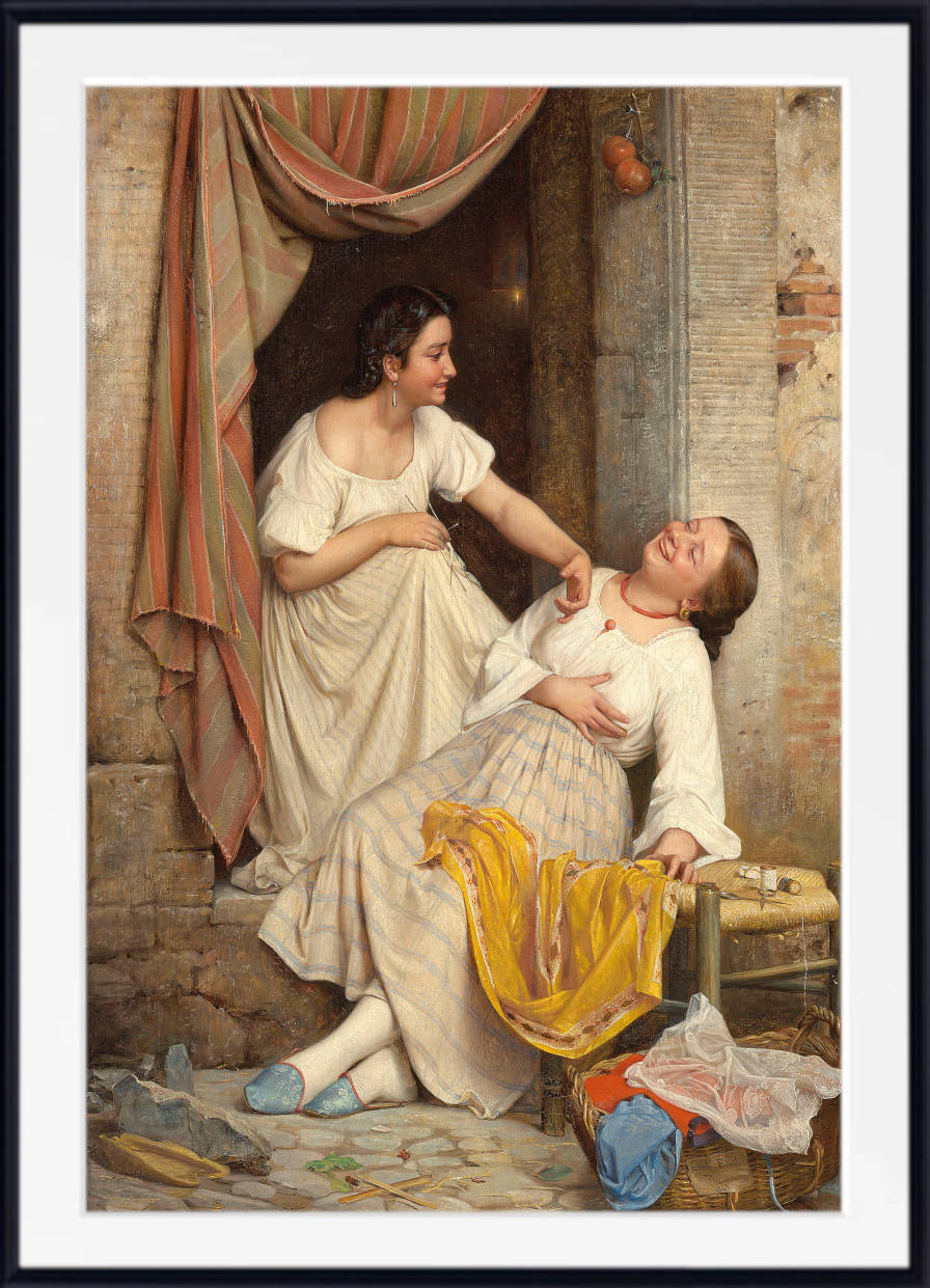 Carl Bloch Fine Art Print, Two Smiling Girls