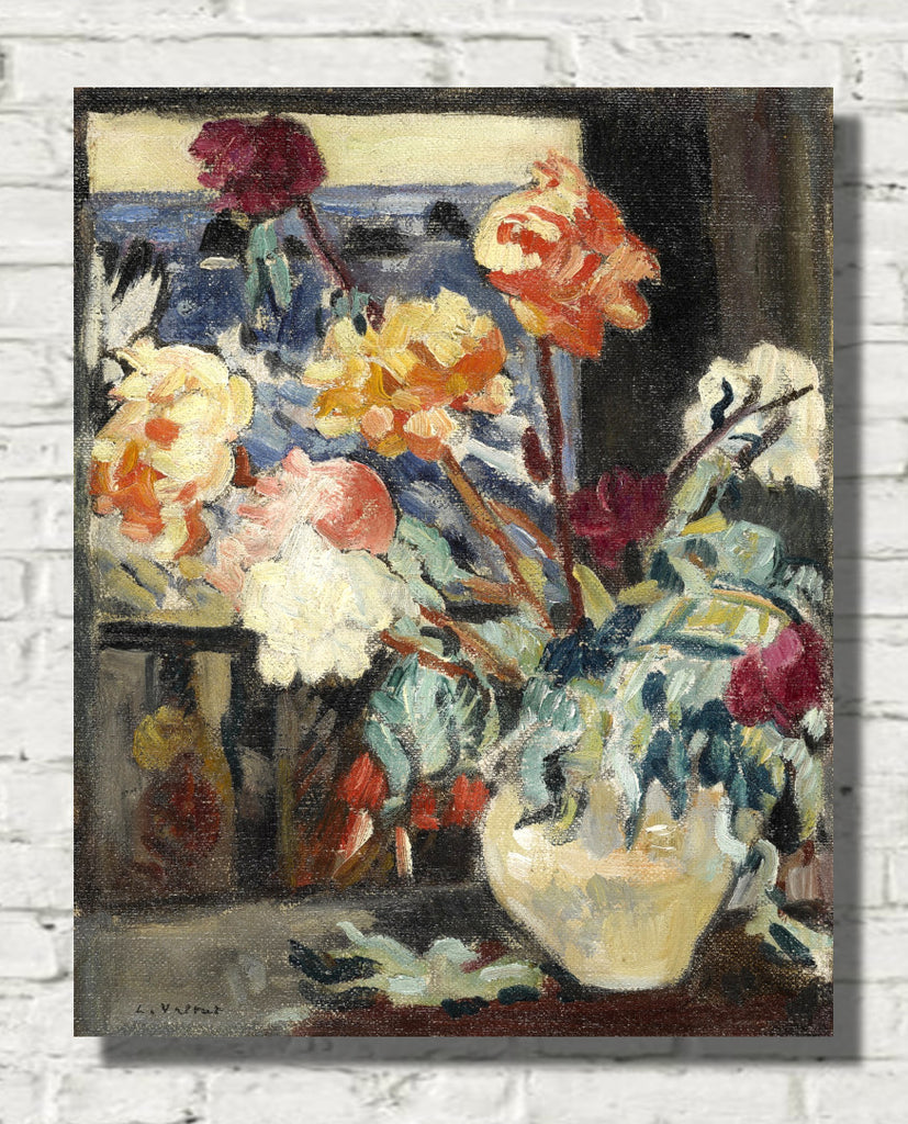 Vase of peonies in front of a window (circa 1916) by Louis Valtat