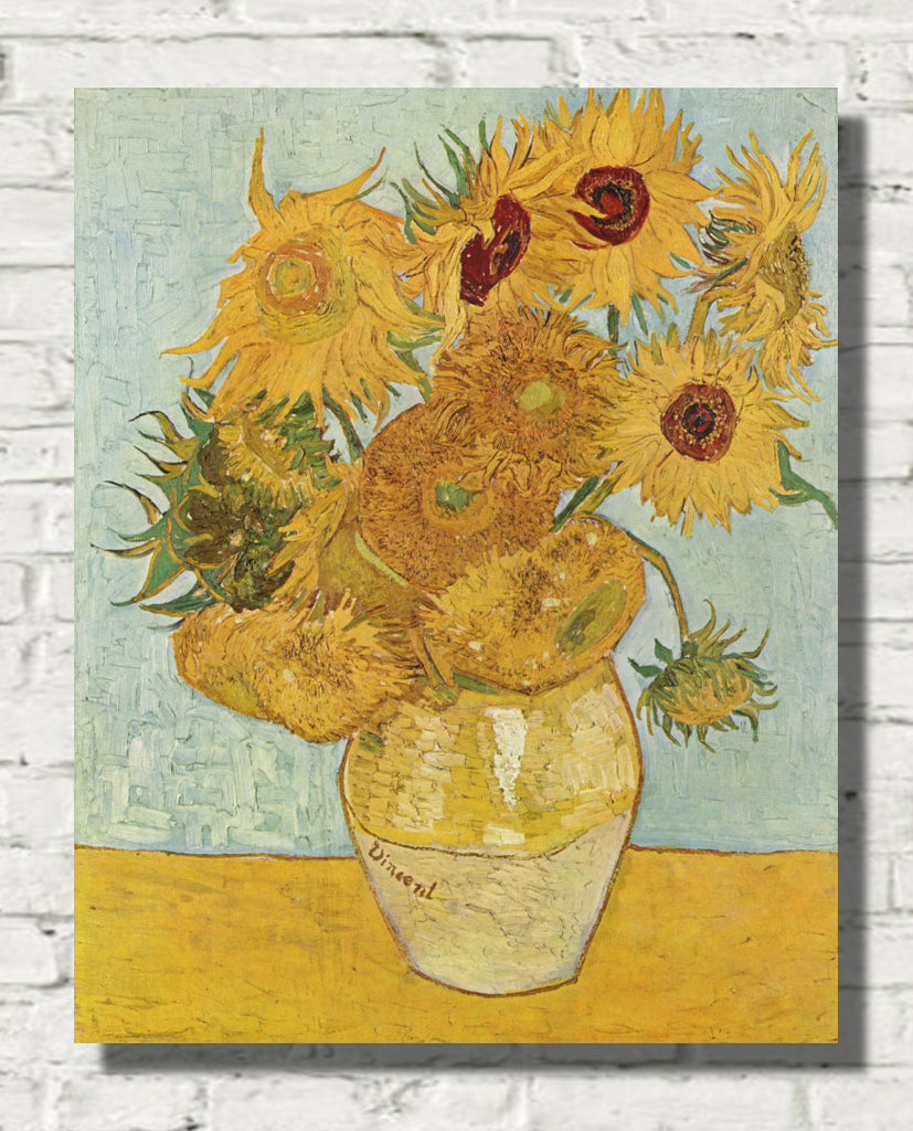 Sunflowers (third version: blue green background), by Vincent van Gogh