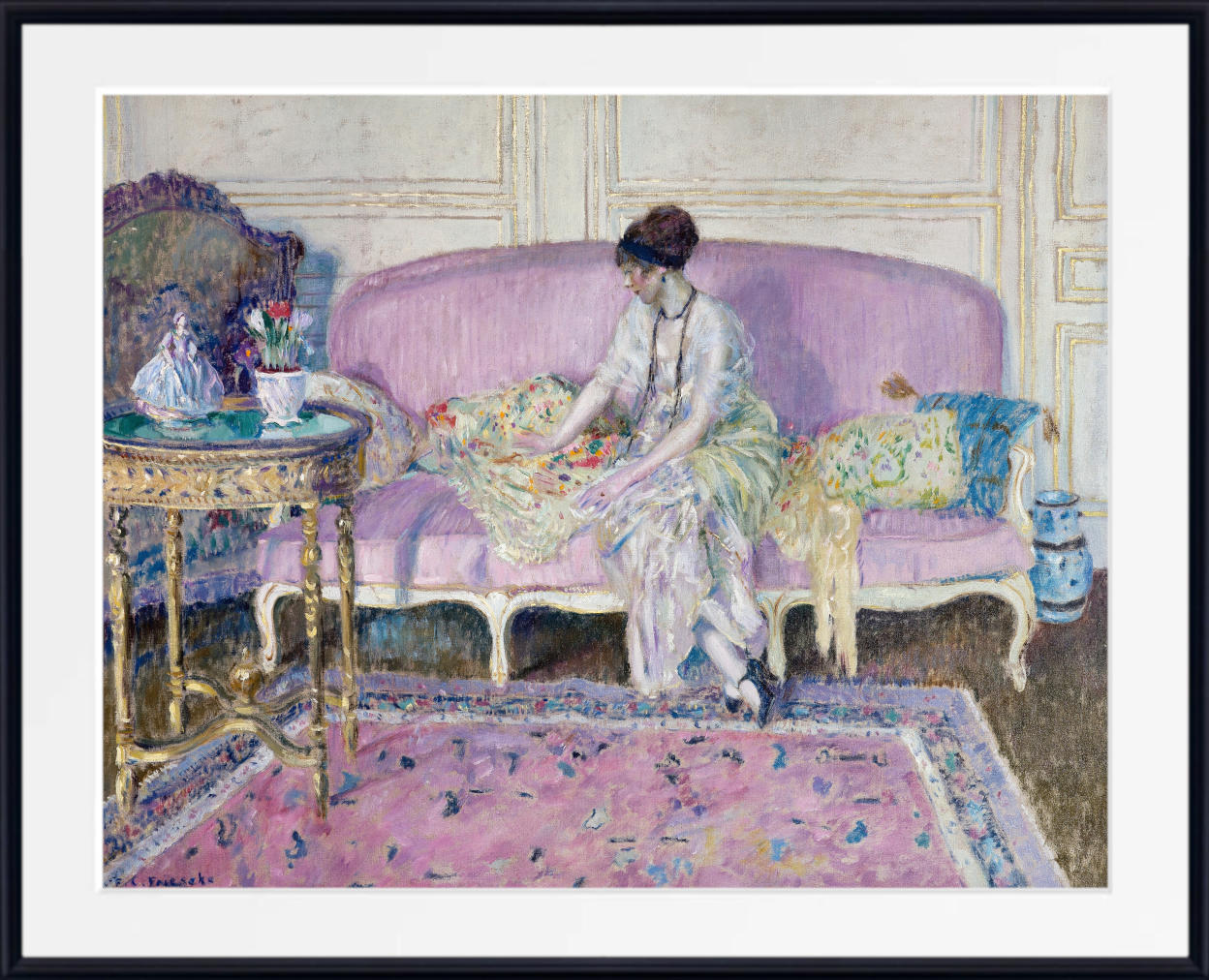 Frederick Carl Frieseke Prints, Woman Seated on Sofa in Interior (c1912)