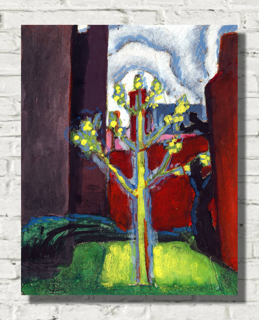 Oscar Bluemner Print, Young Tree in Red Courtyard (1919)