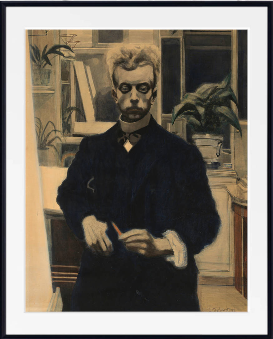 Léon Spilliaert Print, Self-portrait with red pencil (1908)