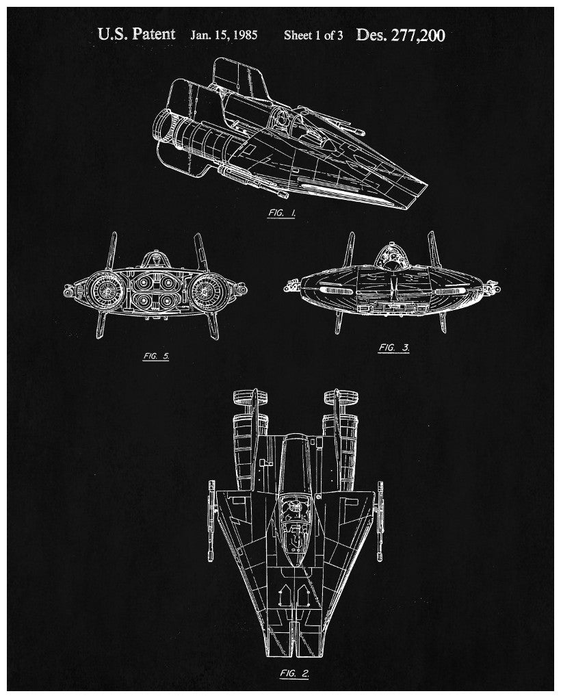 A-Wing Blueprint Poster Patent Print Star Wars Spaceship