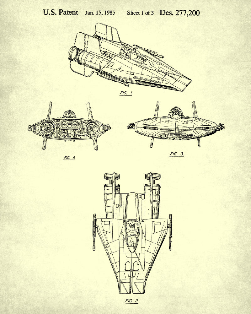 A-Wing Blueprint Poster Patent Print Star Wars Spaceship