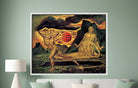 Framed artwork of William Blake Fine Art Print, Abel Found by Adam on a wall in a living room.
