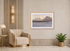 Albert Bierstadt Print, Alaskan Coast Range (ca. 1889) displayed in an Art Deco interior