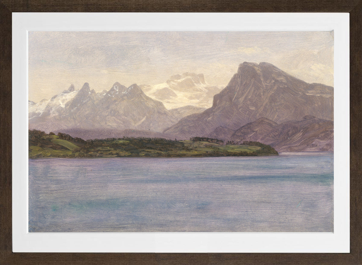 Albert Bierstadt Print, Alaskan Coast Range (ca. 1889) in a brown frame