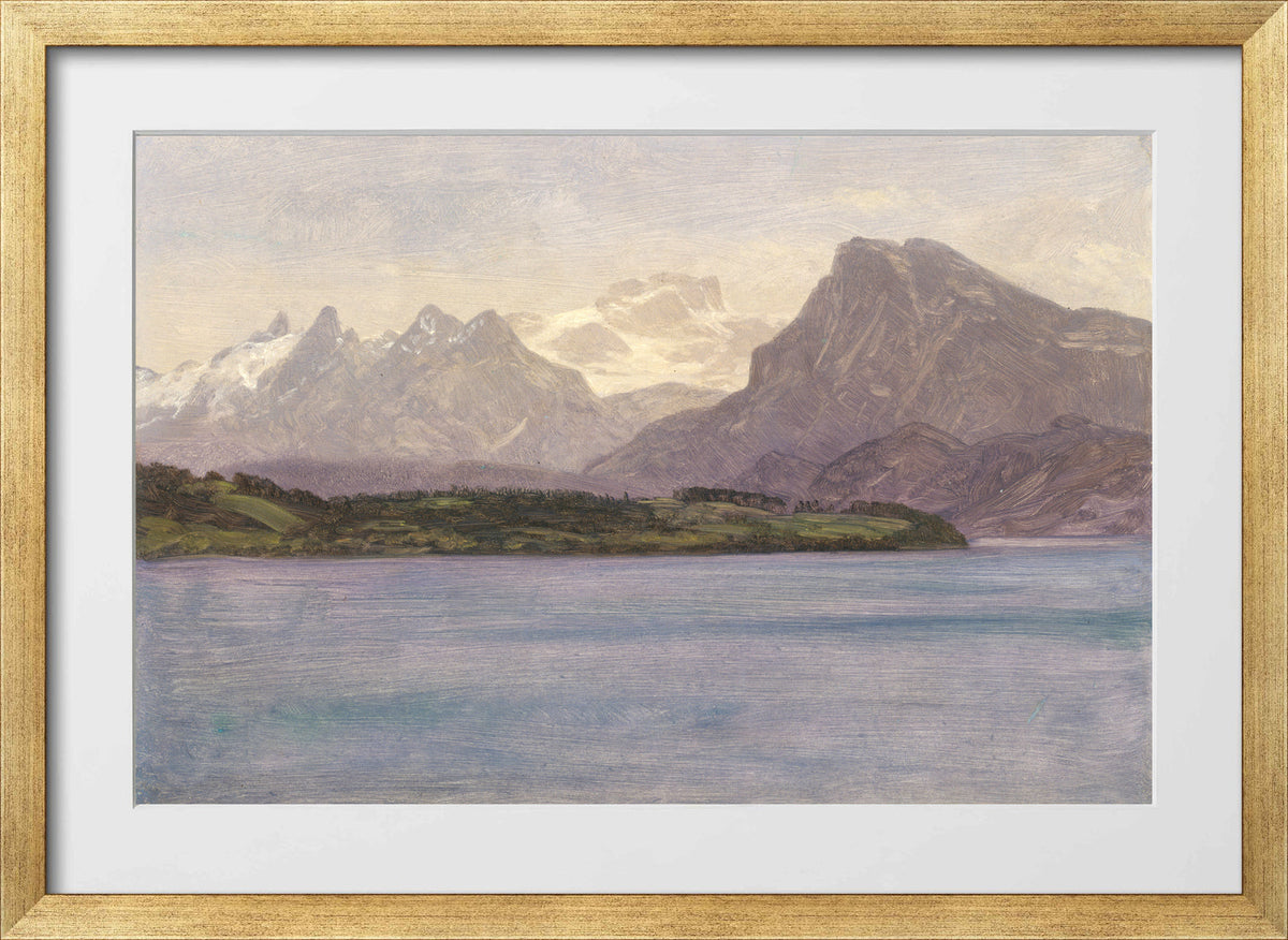 Albert Bierstadt Print, Alaskan Coast Range (ca. 1889) in a gold frame