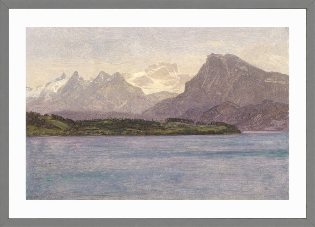 Albert Bierstadt Print, Alaskan Coast Range (ca. 1889) in a light grey frame