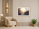 Albert Bierstadt Print, Albert Bierstadt - Among the Sierra Nevada, California displayed in an Art Deco interior