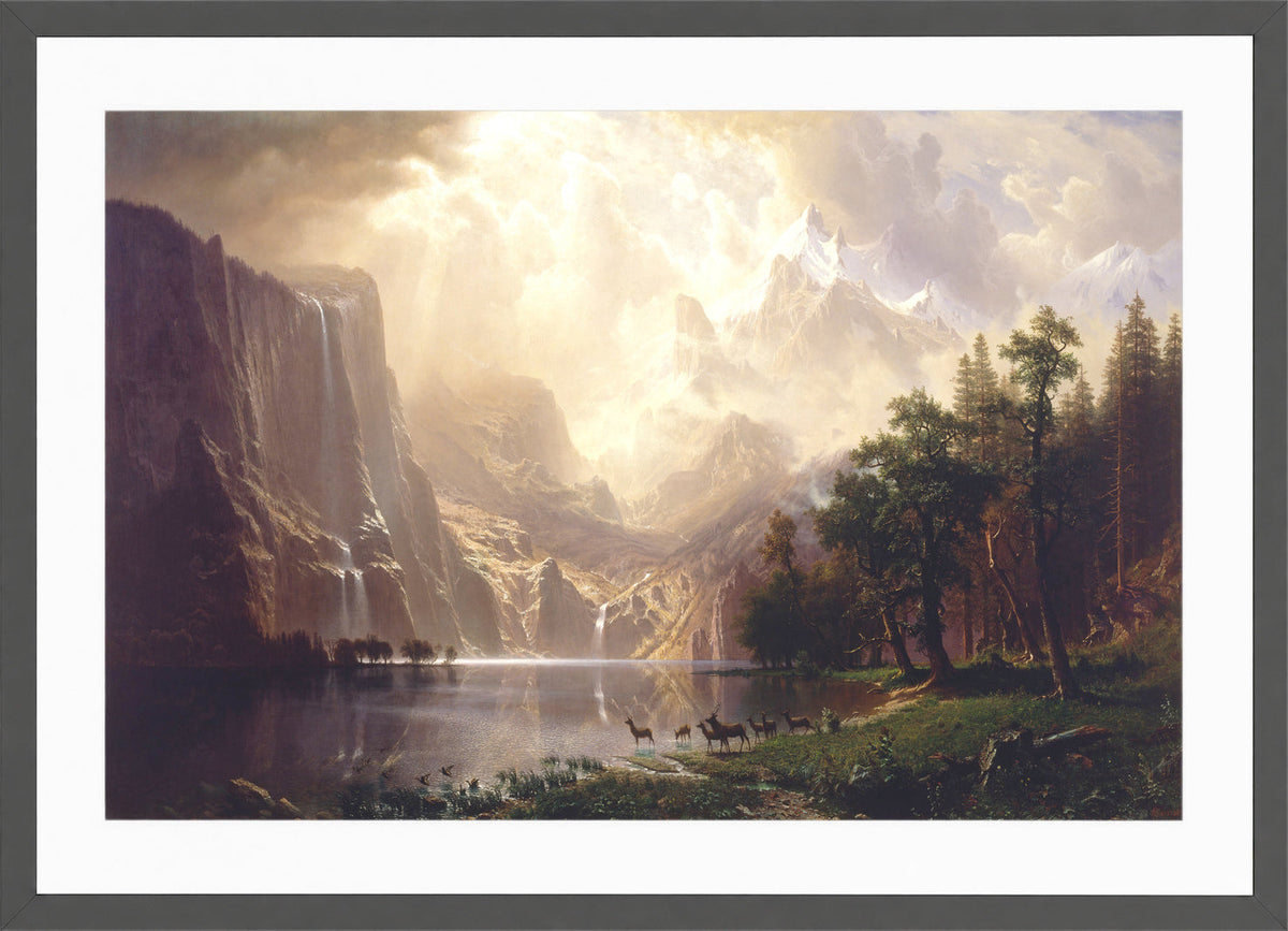Albert Bierstadt Print, Albert Bierstadt - Among the Sierra Nevada, California in a dark grey frame