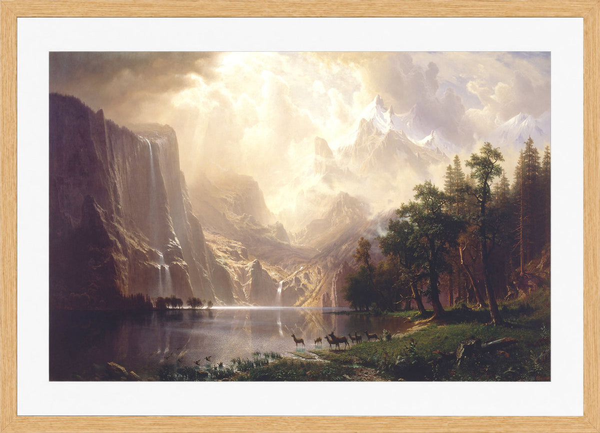 Albert Bierstadt Print, Albert Bierstadt - Among the Sierra Nevada, California in an oak frame