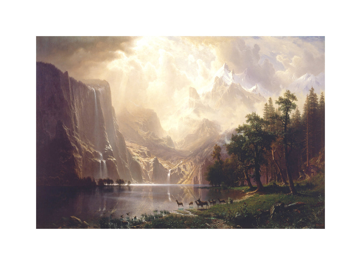 Albert Bierstadt Print, Albert Bierstadt - Among the Sierra Nevada, California with a white border for rolled canvas