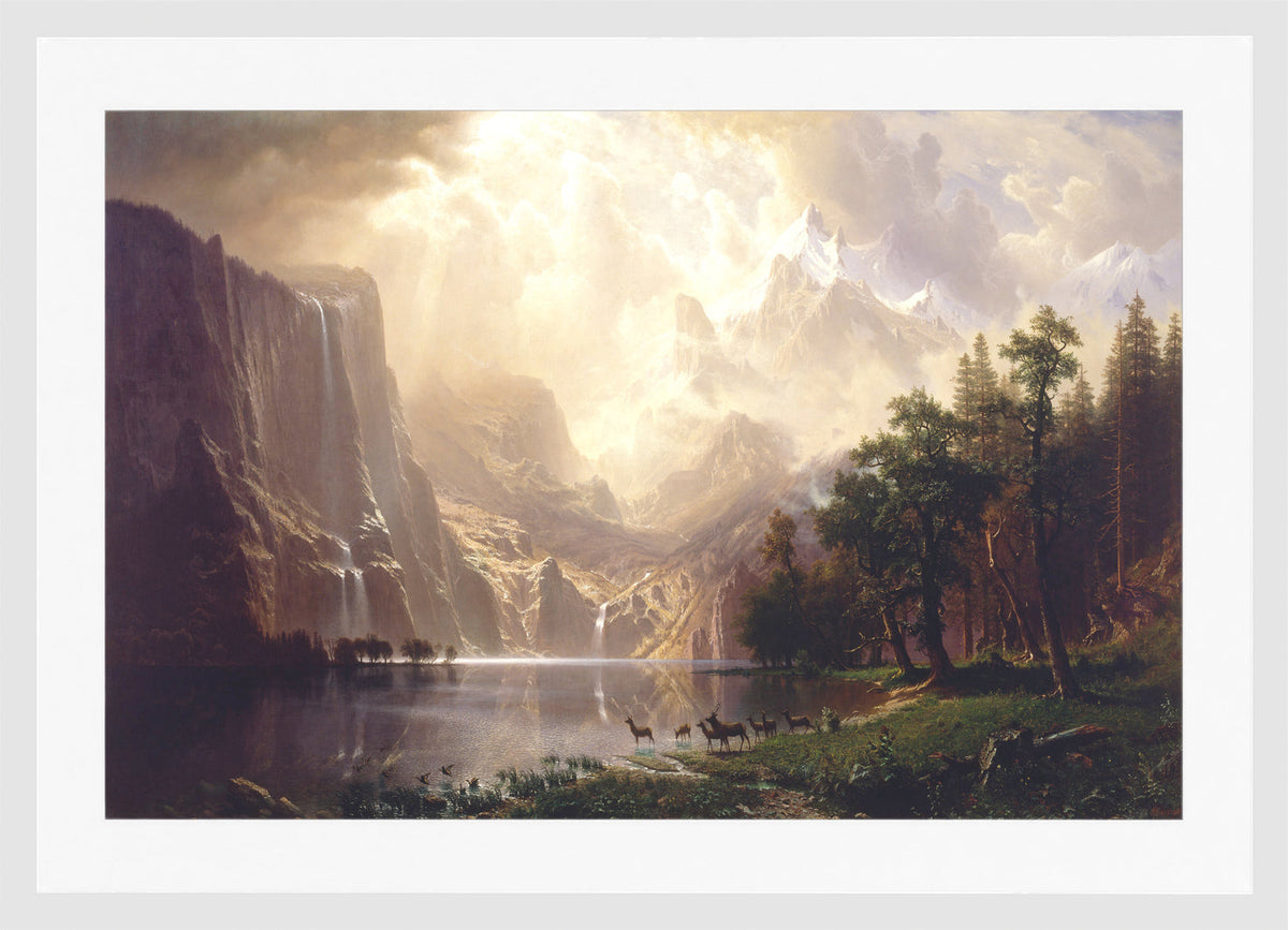Albert Bierstadt Print, Albert Bierstadt - Among the Sierra Nevada, California in a white frame