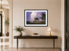 Albert Bierstadt Print, Albert Bierstadt - California Spring - Google Art Project displayed above a console table