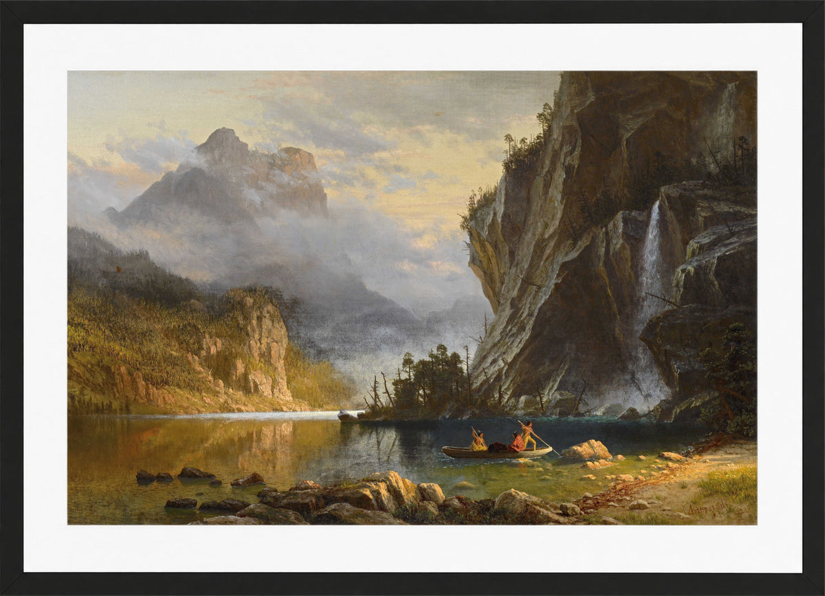 Albert Bierstadt Print, Albert Bierstadt - Indians Spear Fishing - Google Art Project in a black frame