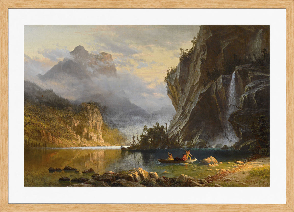 Albert Bierstadt Print, Albert Bierstadt - Indians Spear Fishing - Google Art Project in an oak frame