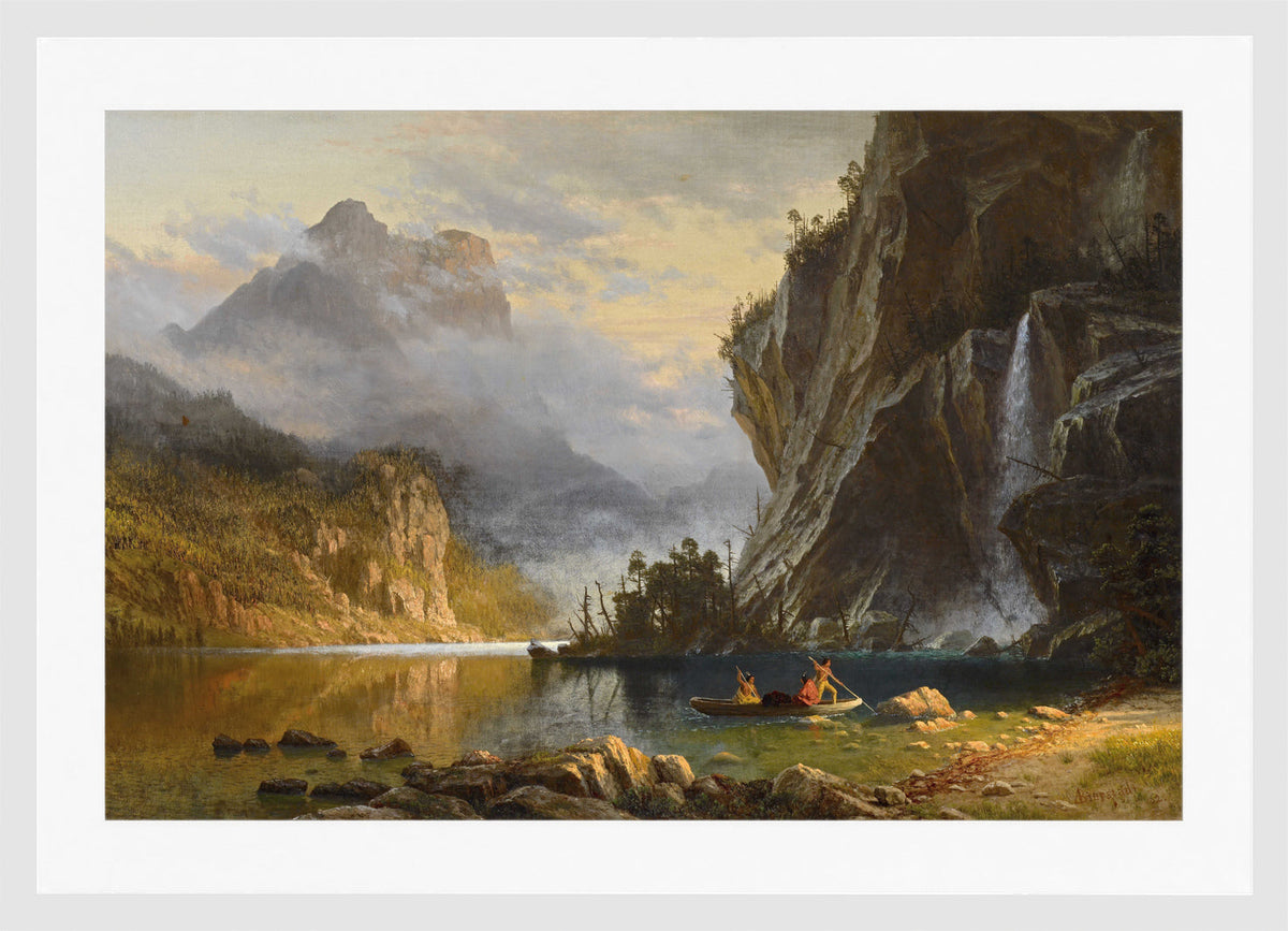 Albert Bierstadt Print, Albert Bierstadt - Indians Spear Fishing - Google Art Project in a white frame