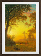 Albert Bierstadt Print, Albert Bierstadt - Light in the Forest in a brown frame