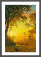 Albert Bierstadt Print, Albert Bierstadt - Light in the Forest in a dark grey frame