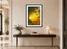 Albert Bierstadt Print, Albert Bierstadt - Light in the Forest displayed above a console table